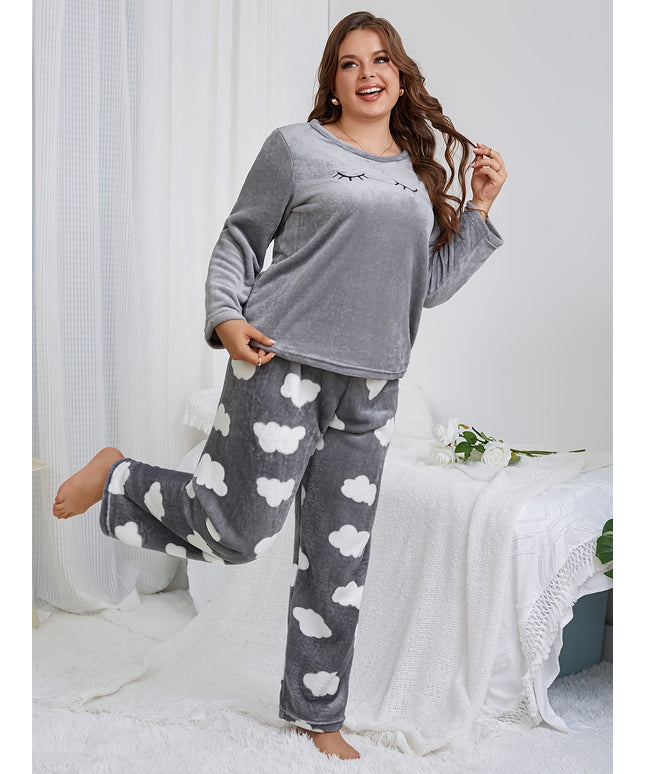 jkthpu-45 [Velvet Pajama Set] Warm Velvet Women's Pajama Flannel