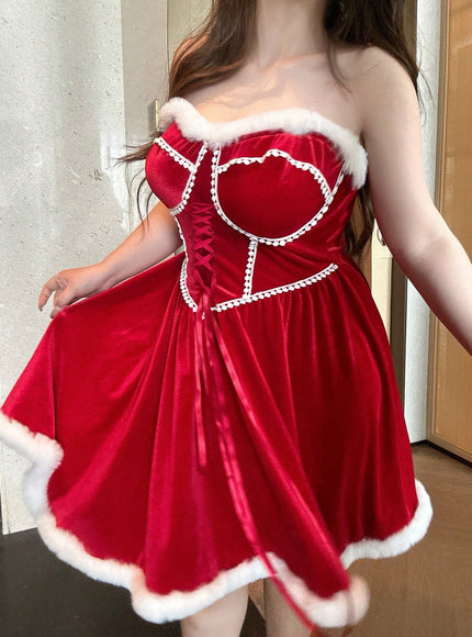 KissICON Vibekara Curve Strapless Dress – Christmas Red
