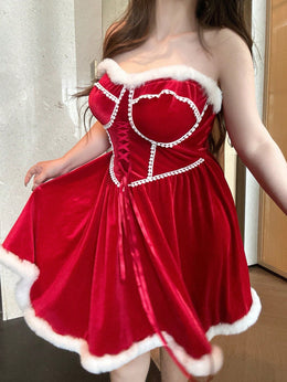 KissICON Vibekara Curve Strapless Dress – Christmas Red
