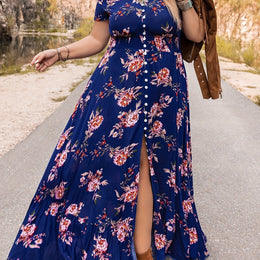 jkthpu-45 Vibrant Blue / UK 16 Modern Bohemian Women's A-line Skirt - Elastic Waist, Stretchable, Comfortable Fabric, Artistic White Buttons, Perfect for Music Festival, Vacation, Date, Valentine's Day