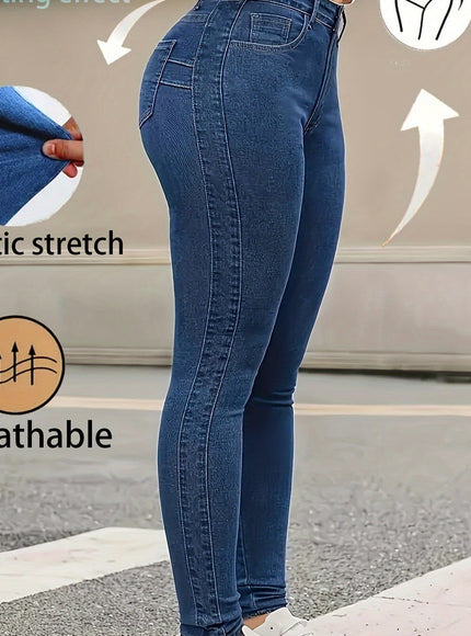 jkthpu-45 Vibrant Blue / UK 18 Plus Size High-Waisted Stretch Skinny Jeans - Deep