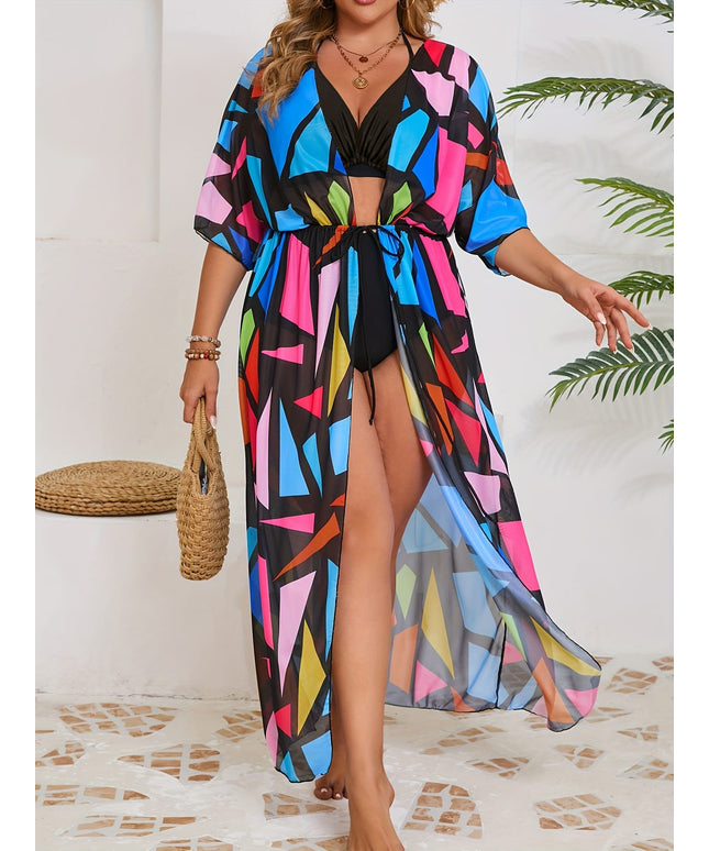 KissICON Vibrant Color Block Kimono Coverup – Chic Curve