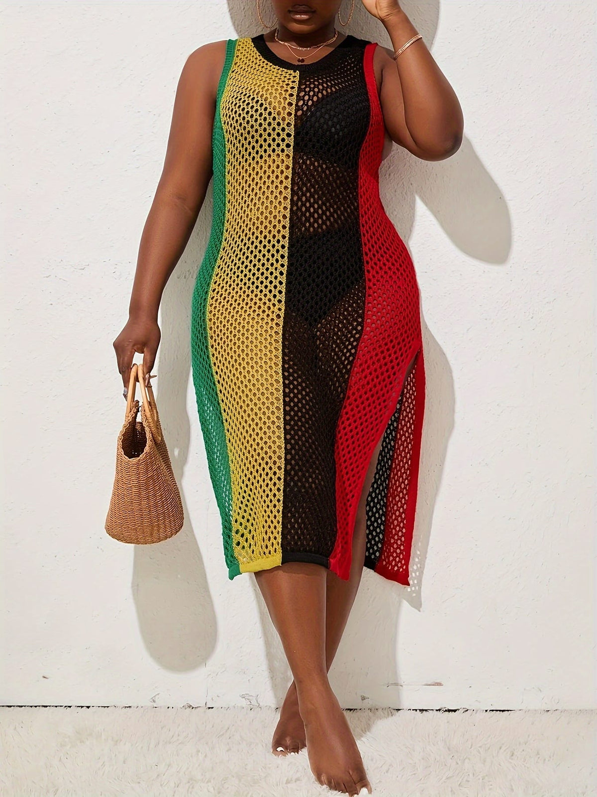 KissICON Vibrant Curve Colorblock Maxi Beach Coverup