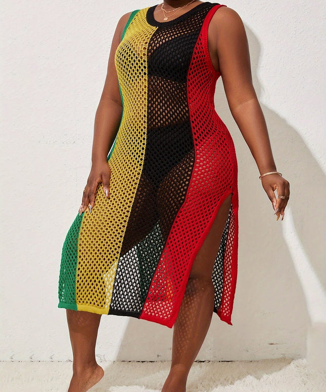 KissICON Vibrant Curve Colorblock Maxi Beach Coverup