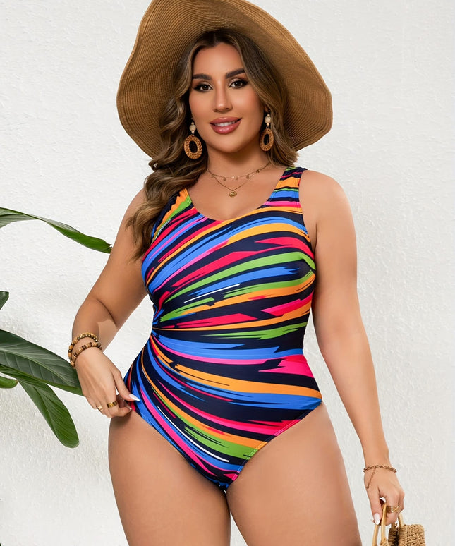 KissICON Vibrant Curve Stretchy Striped Tankini – Modest Vacation