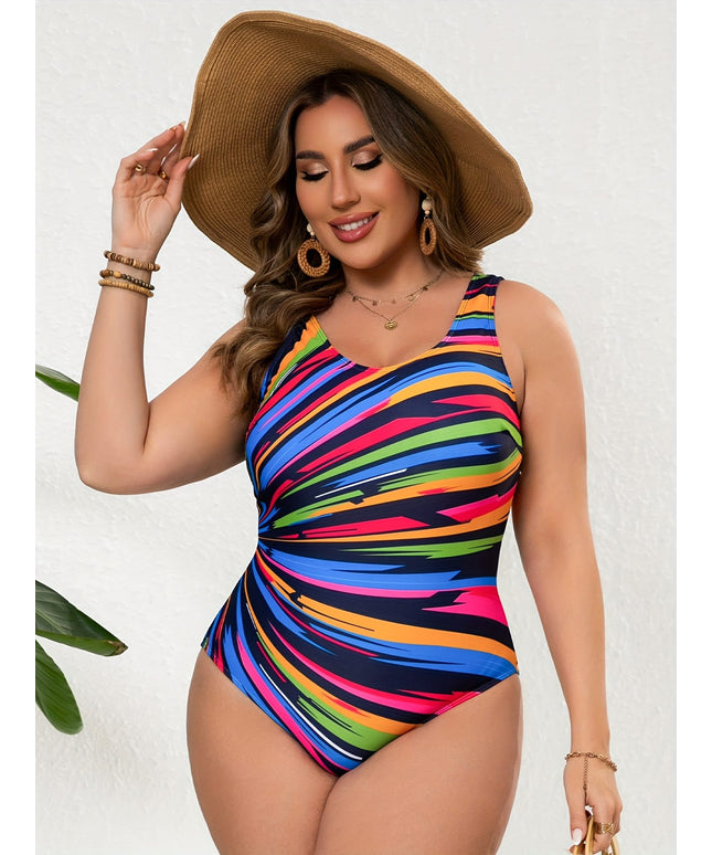 KissICON Vibrant Curve Stretchy Striped Tankini – Modest Vacation