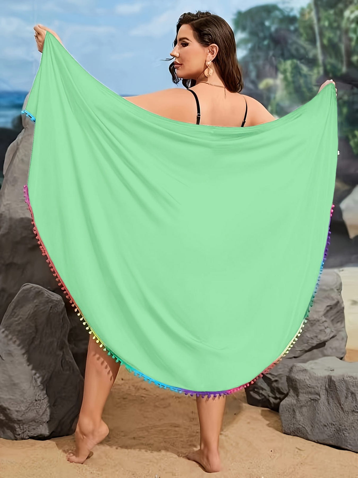 KissICON Vibrant Green Curve Bohemian Lace Beach Coverup – Wrap