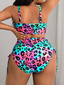 KissICON Vibrant Leopard Offshoulder Curve Swimsuit