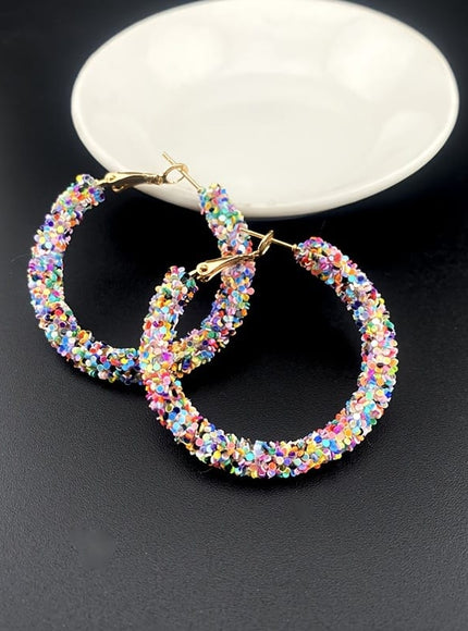 jkthpu-45 Vibrant Multi-Color Chic MultiColor Sequin Earrings HighEnd Commuter Style