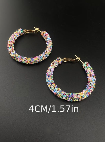 jkthpu-45 Vibrant Multi-Color Chic MultiColor Sequin Earrings HighEnd Commuter Style