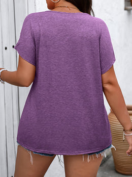 jkthpu-45 Vibrant Plus Size Cut-Out Sleeve V-Neck T-Shirt -