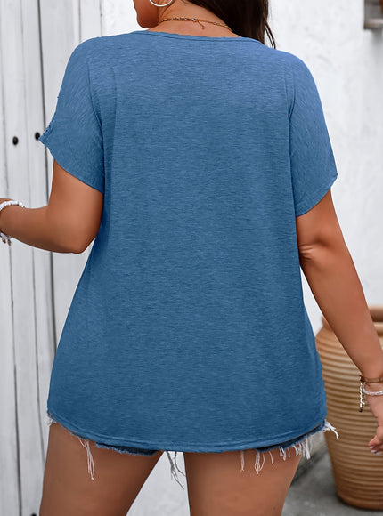 jkthpu-45 Vibrant Plus Size Cut-Out Sleeve V-Neck T-Shirt -