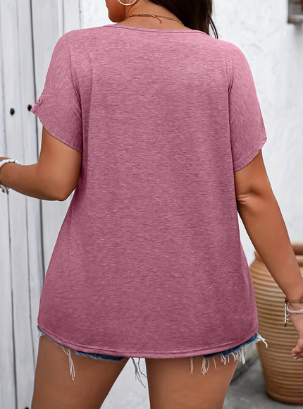 jkthpu-45 Vibrant Plus Size Cut-Out Sleeve V-Neck T-Shirt -