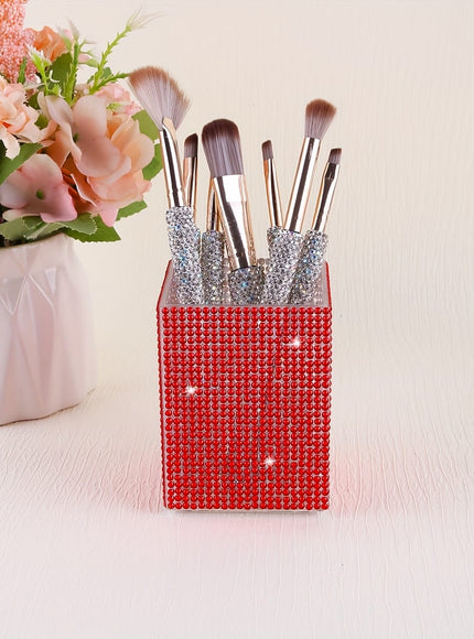 jkthpu-45 Vibrant Red Diamond Studded Cosmetic Makeup Stationery Organizer Box