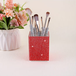 jkthpu-45 Vibrant Red Diamond Studded Cosmetic Makeup Stationery Organizer Box