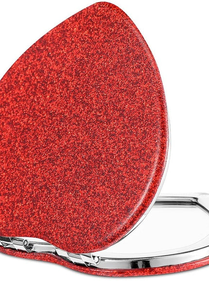 jkthpu-45 Vibrant Red Sparkling Heart Mirror Portable Polished Stainless Steel Magnifier