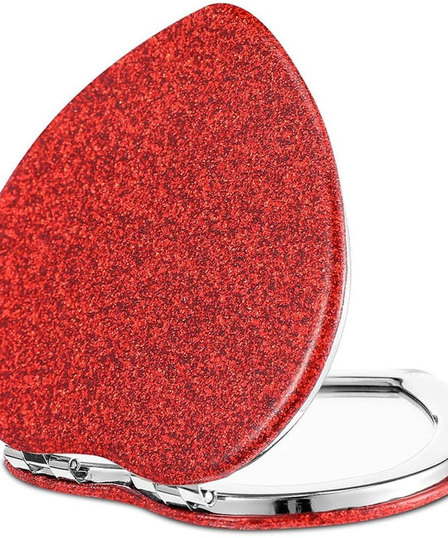 jkthpu-45 Vibrant Red Sparkling Heart Mirror Portable Polished Stainless Steel Magnifier