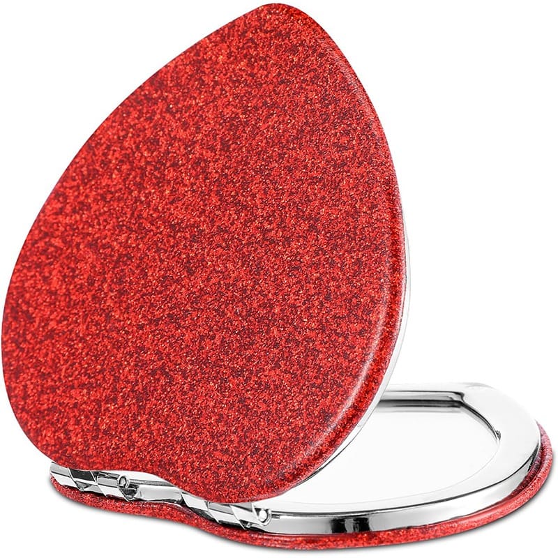 jkthpu-45 Vibrant Red Sparkling Heart Mirror Portable Polished Stainless Steel Magnifier