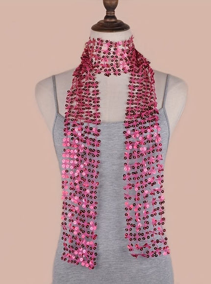 jkthpu-45 Vibrant Rose Red / Generous 8x160cm Sparkle  Style Versatile Sequined Embroidered Scarf