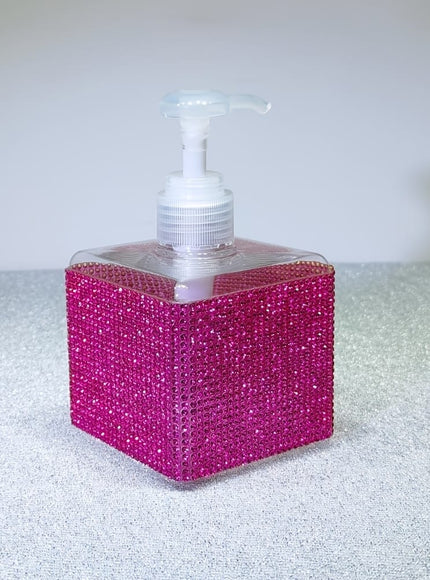 jkthpu-45 Vibrant Rose Red Sparkling Rhinestone 250ml Square Lotion Dispenser Bottle