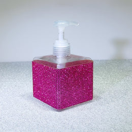 jkthpu-45 Vibrant Rose Red Sparkling Rhinestone 250ml Square Lotion Dispenser Bottle