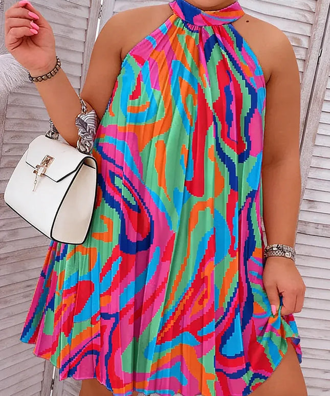 KissICON Vibrant Swirl Halter Mini Dress for SpringSummer Beach