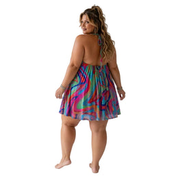 KissICON Dresses Vibrant Swirl Halter Mini Dress for SpringSummer Beach