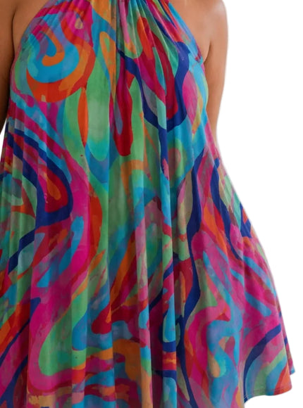 KissICON Dresses Vibrant Swirl Halter Mini Dress for SpringSummer Beach