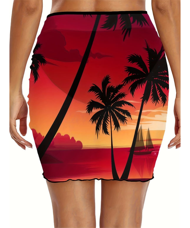 KissICON Vibrant Tropical Sarong Sunset Palm Beach Skirt