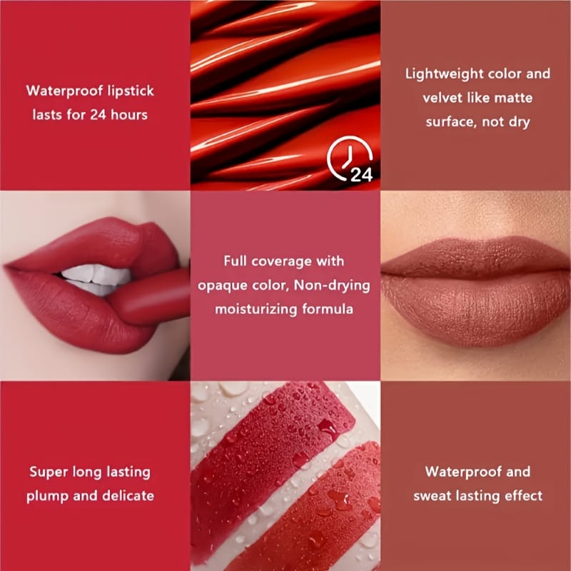 KissICON Vibrant Velvet Matte Lipstick Set – Waterproof Nonstaining