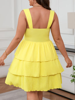 jkthpu-45 Vibrant Yellow Elegant Plus Size Halter Ruched Summer Party Dress