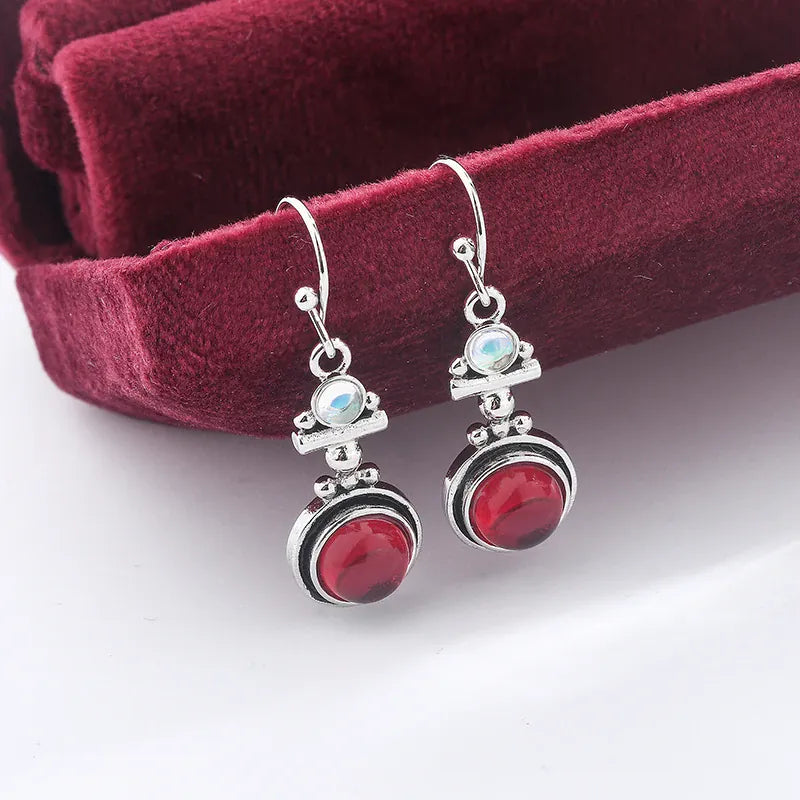 KissICON Vintage 925 Silver Earrings for Women Anniversary Gift with Red Zircon Jewelry Premium Earring drop earrings fashion jewelry