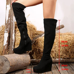KissICON Vintage Black Faux Suede Wedges Boots Women Sexy