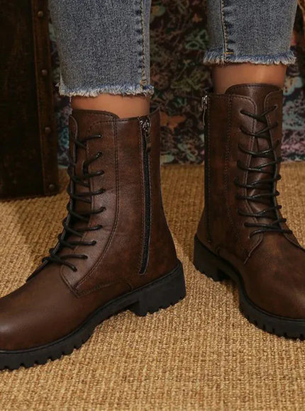 KissICON Vintage Brown Pu Leather Boots for Women Spring