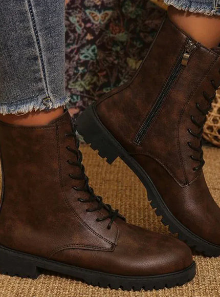 KissICON Vintage Brown Pu Leather Boots for Women Spring