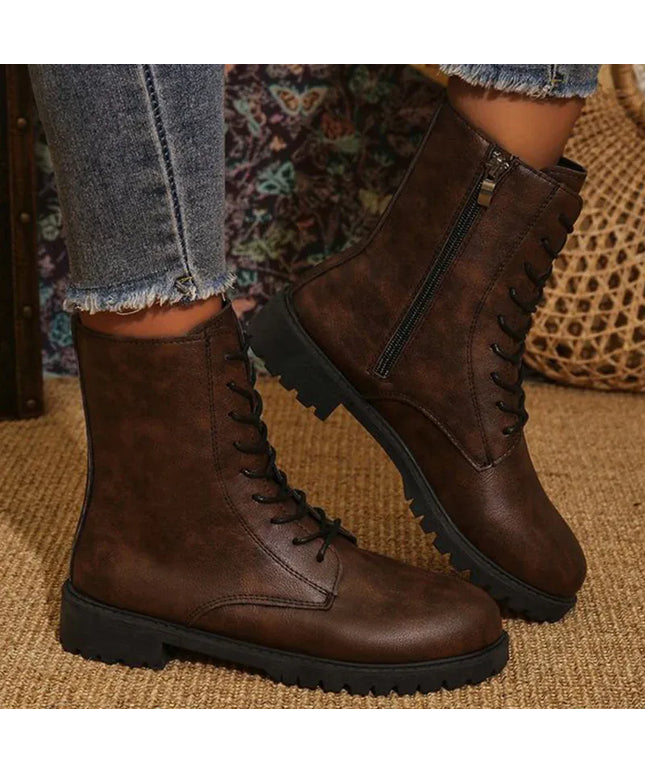 KissICON Vintage Brown Pu Leather Boots for Women Spring