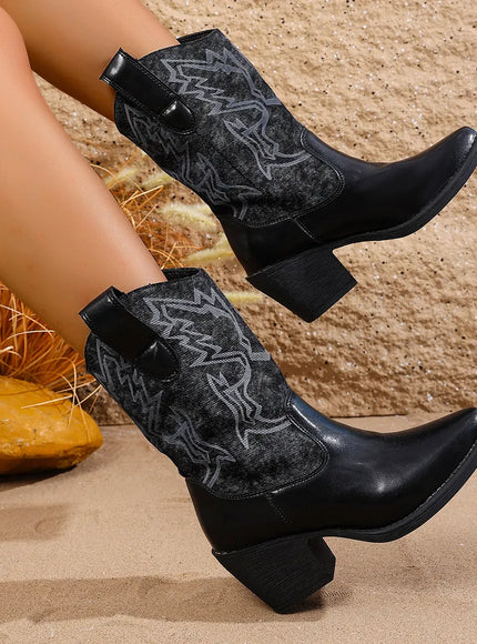 KissICON Vintage Embroidery High Heels Western Boots Women 2025