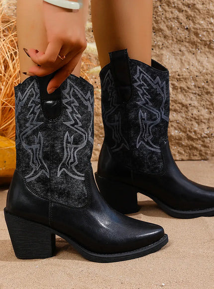 KissICON Vintage Embroidery High Heels Western Boots Women 2025