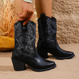 KissICON Vintage Embroidery High Heels Western Boots Women 2025