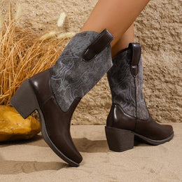 KissICON Vintage Embroidery High Heels Western Boots Women 2025
