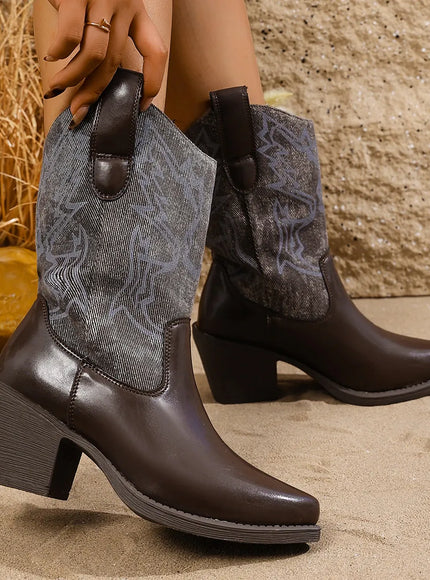 KissICON Vintage Embroidery High Heels Western Boots Women 2025