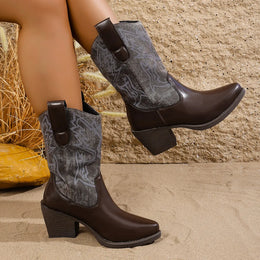 KissICON Vintage Embroidery High Heels Western Boots Women 2025