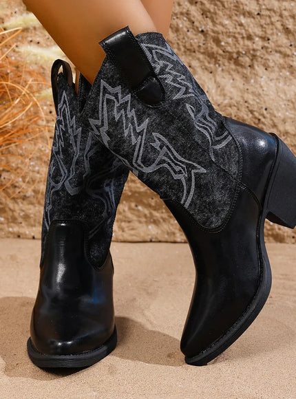 KissICON Vintage Embroidery High Heels Western Boots Women 2025