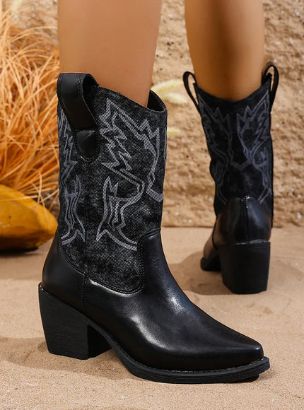 KissICON Vintage Embroidery High Heels Western Boots Women 2025
