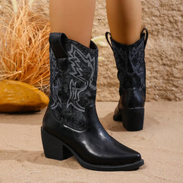 KissICON Vintage Embroidery High Heels Western Boots Women 2025