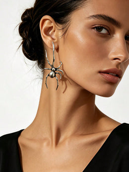 KissICON Vintage Gothic Silver 3D Spider Dangle Earrings