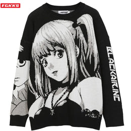 KissICON Vintage Japanese Anime Hip Hop Knitted Pullover Sweater