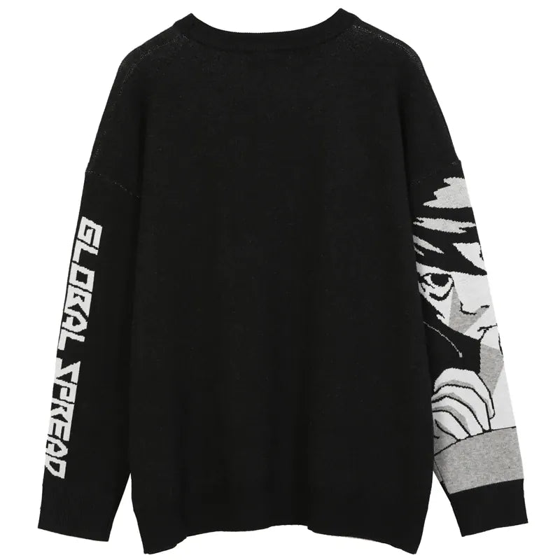 KissICON Vintage Japanese Anime Hip Hop Knitted Pullover Sweater