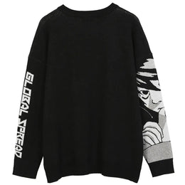 KissICON Vintage Japanese Anime Hip Hop Knitted Pullover Sweater