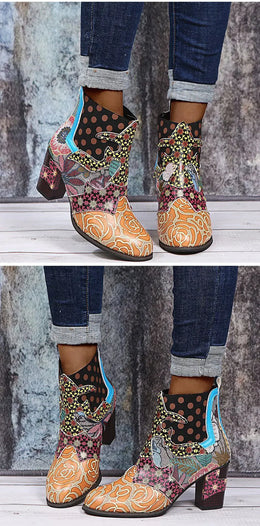KissICON Vintage Leather Women Boots Bohemian New Female Retro